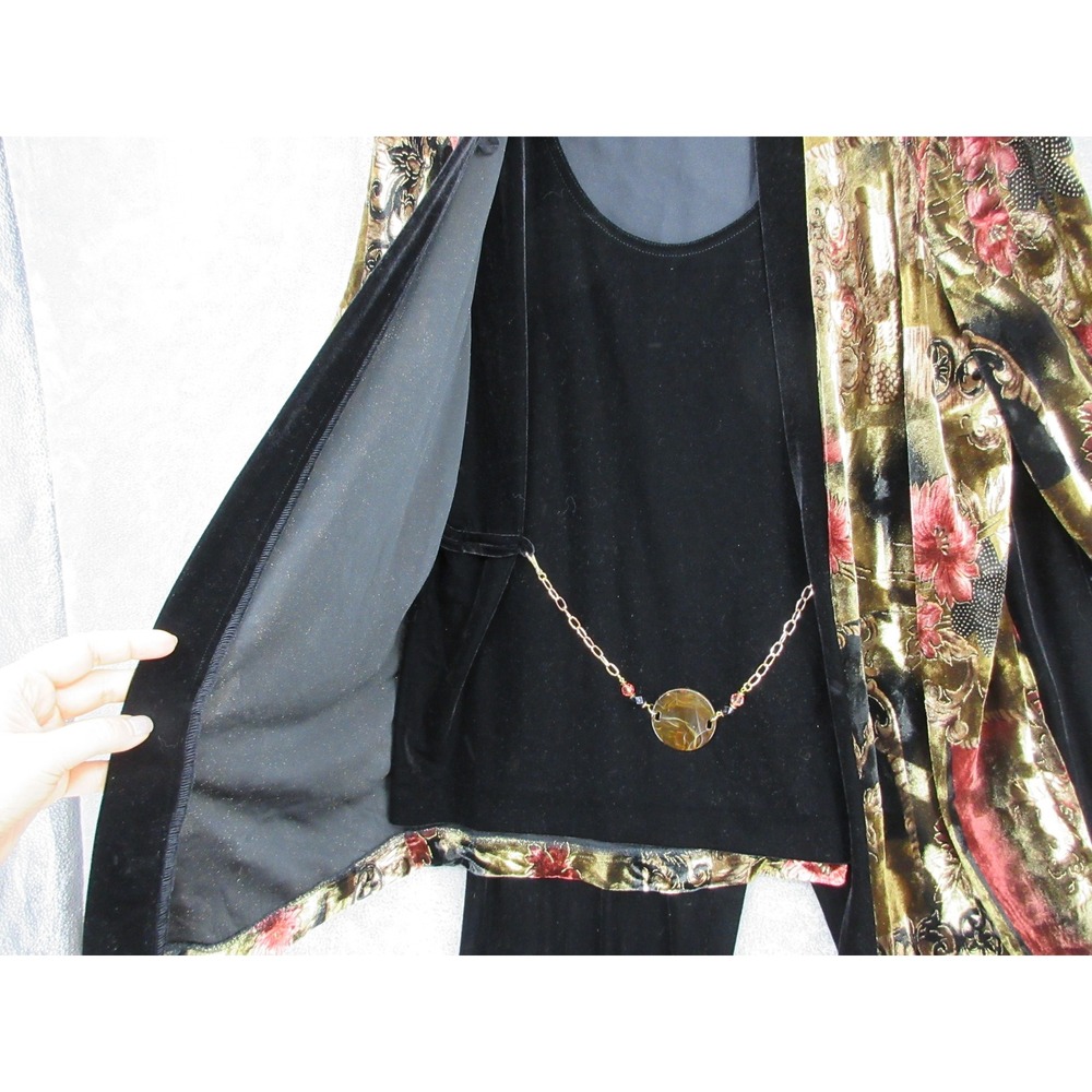 R&M Richards Pant Set Womens Size 14 Floral Velvet 2pc Evening Party Event Black - Picture 5 of 12